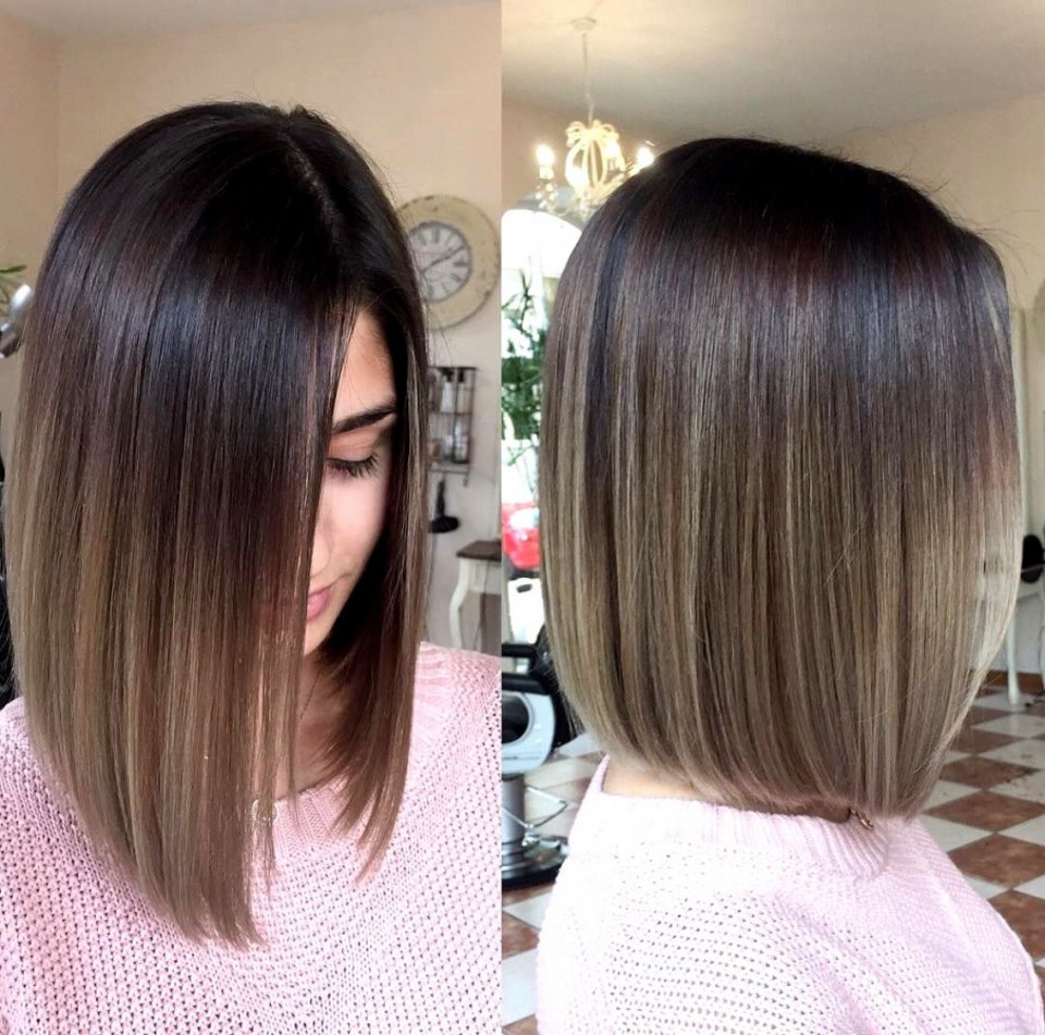 Омбре балаяж на прямые темные волосы