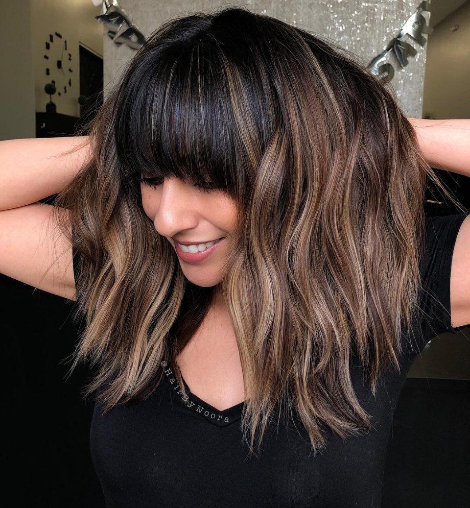 Шатуш окрашивание на темные волосы средней длины каре