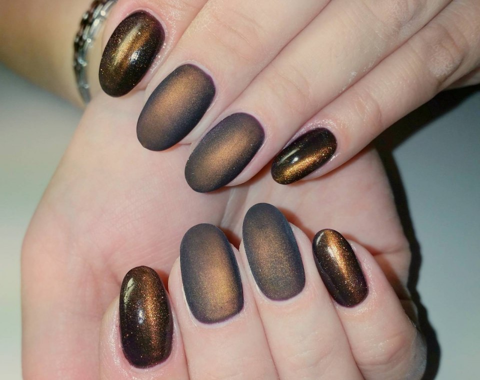 Маникюр кошачий глаз матовый