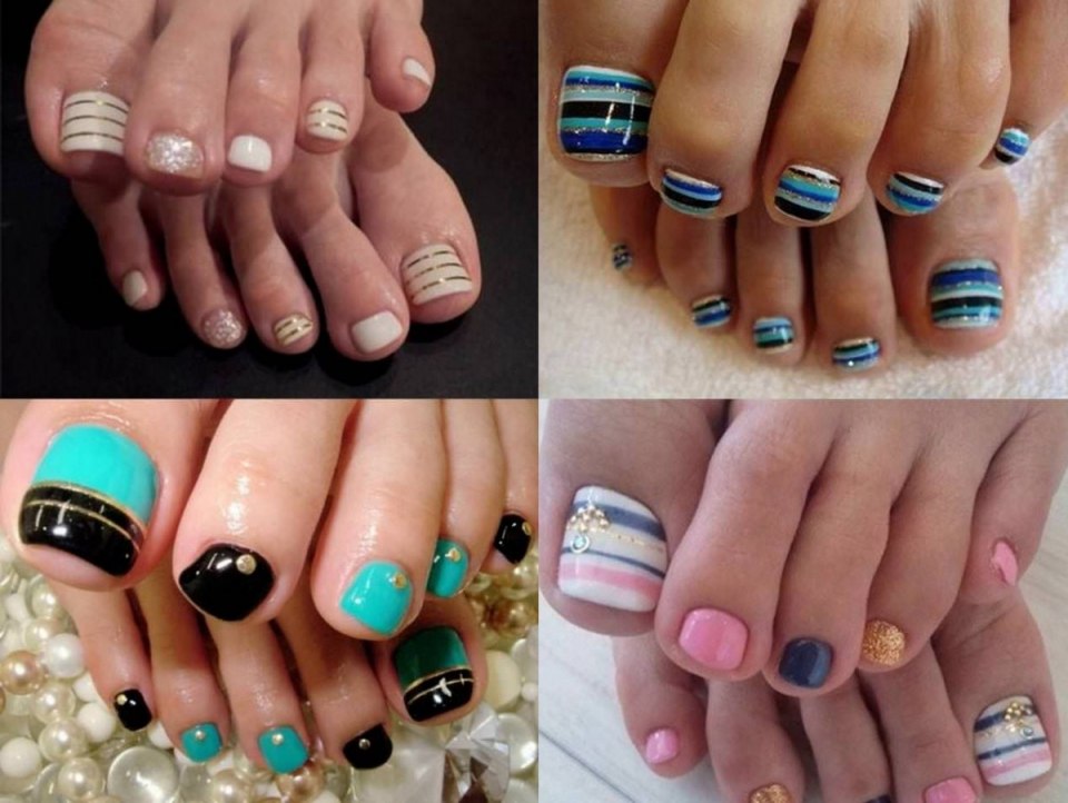 Педикюр с полосочками