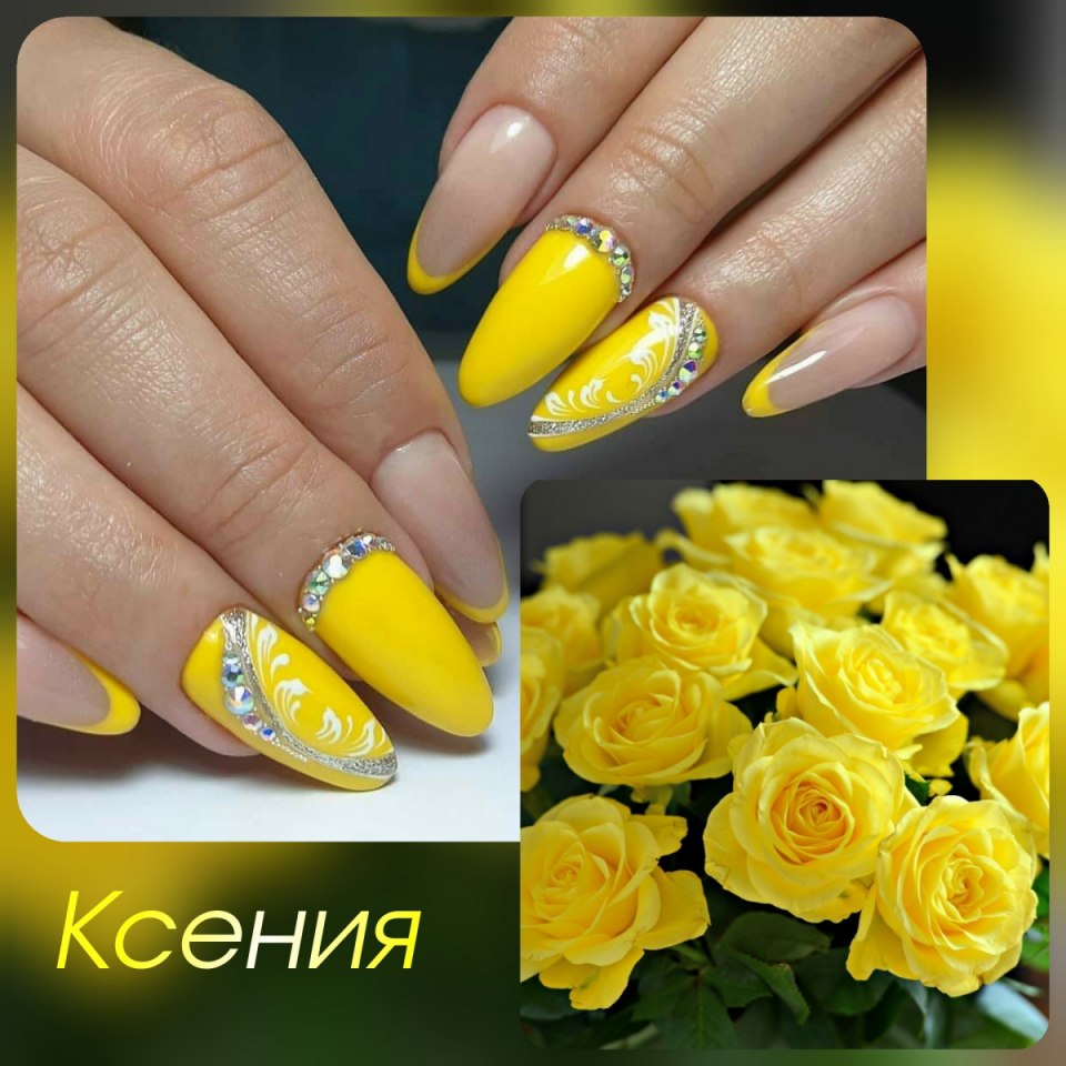 Жёлтые ногти со стразами