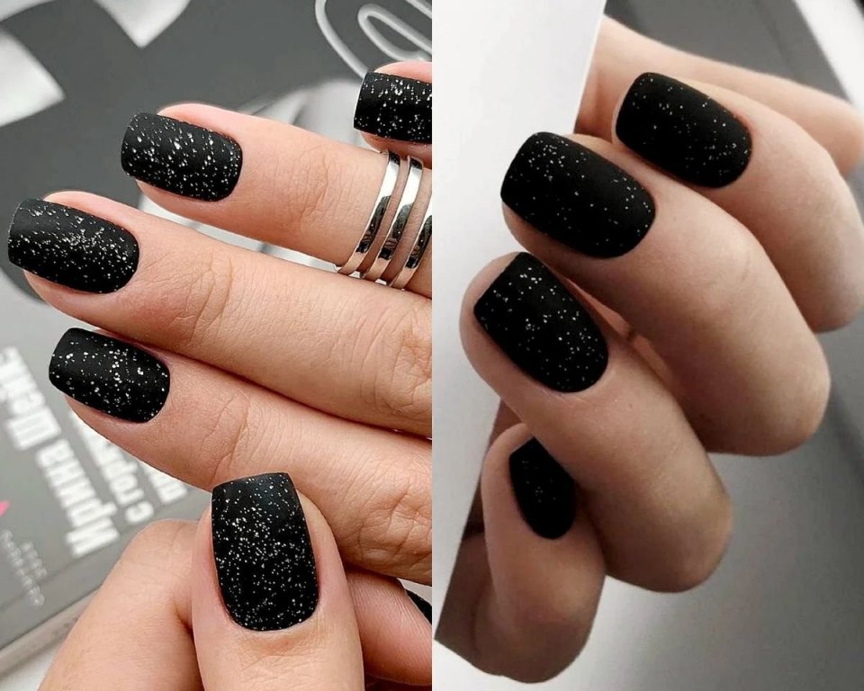 Чёрный маникюр на короткие