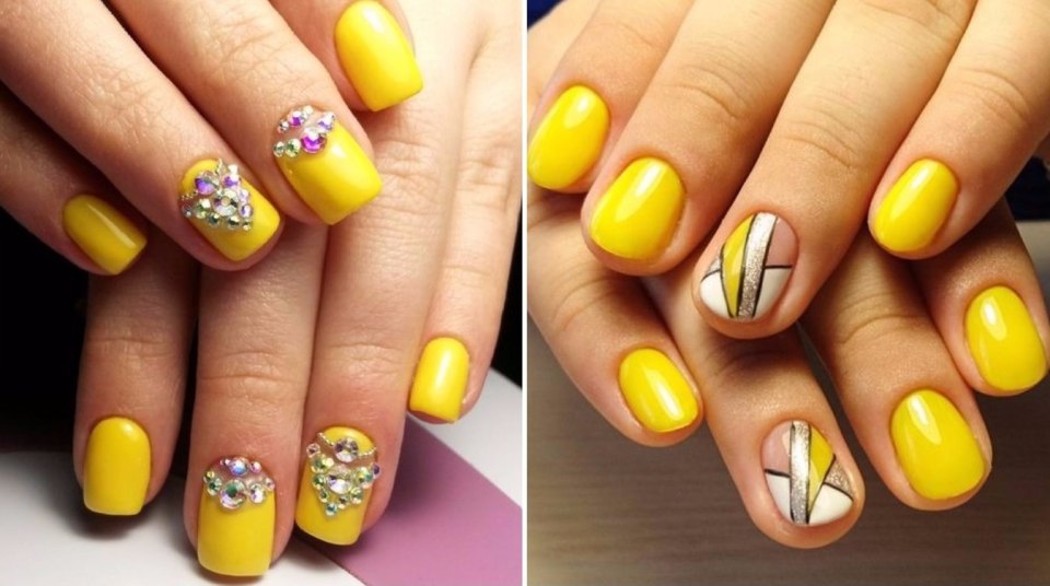Неоновый желтый маникюр на короткие ногти