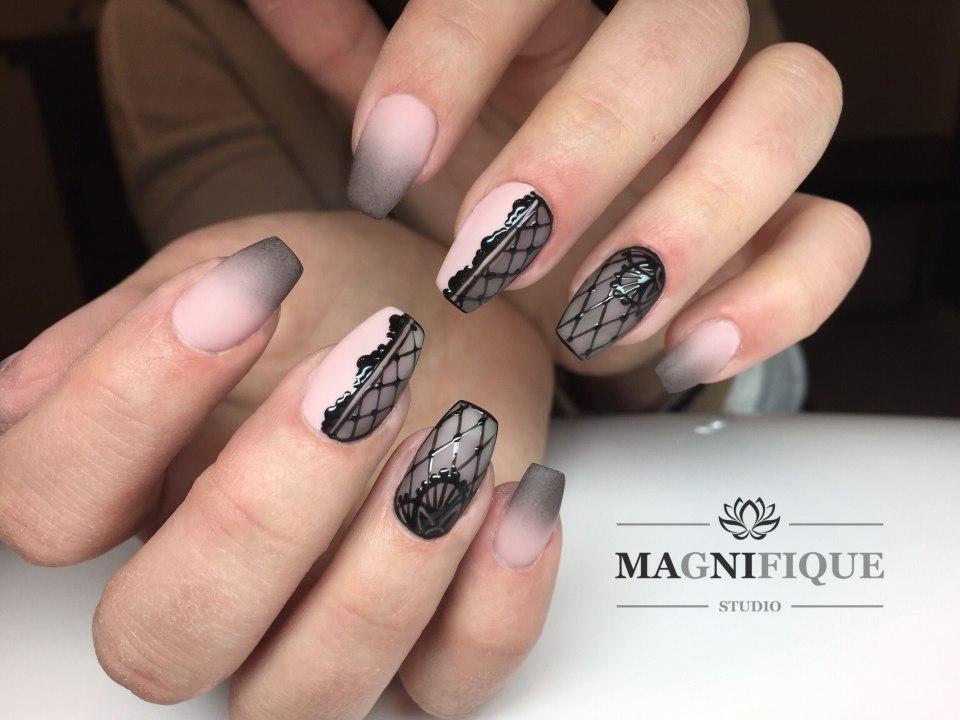 Маникюр вуаль с кружевом