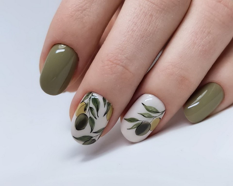 Маникюр на короткие ногти хаки