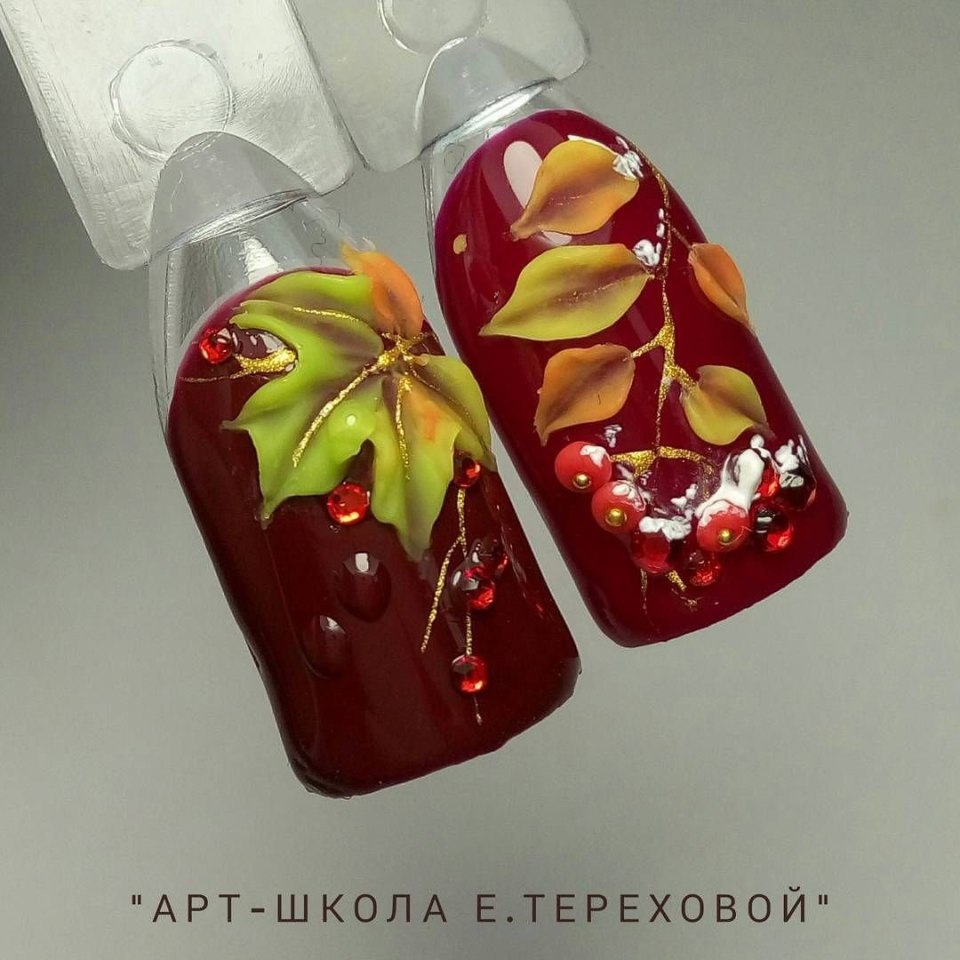 Осенний маникюр с лепкой