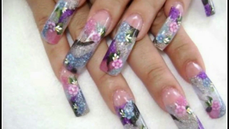 Аквариумный маникюр с цветами