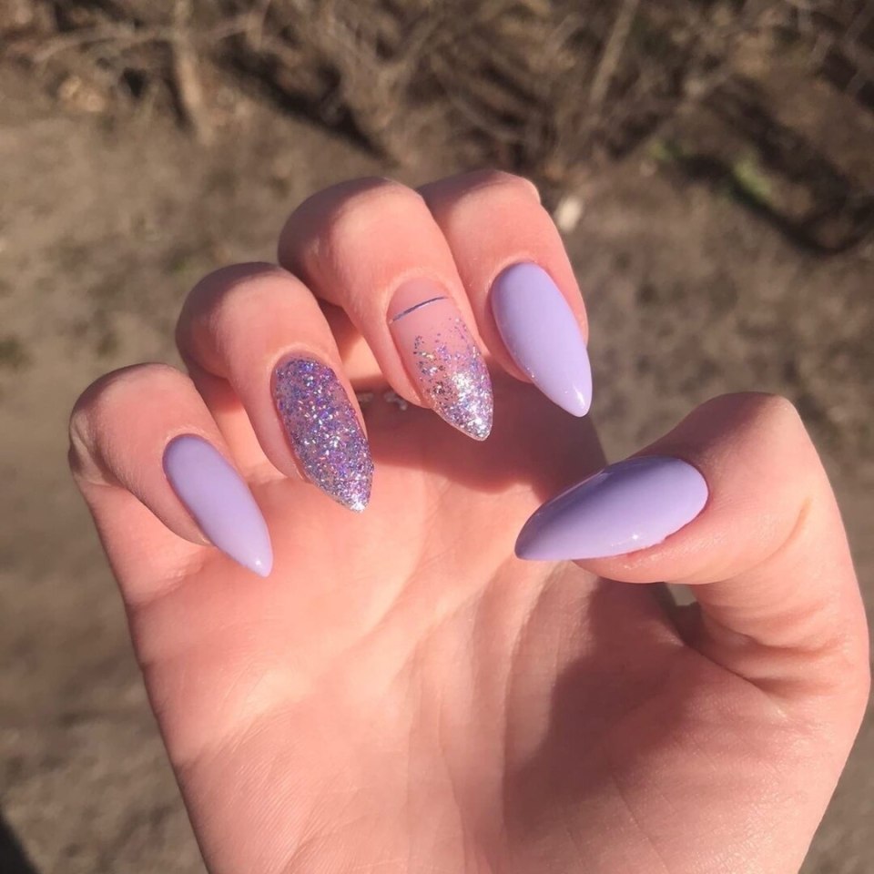 Лавандовые ногти 2021 миндаль