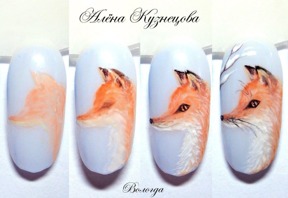 Лисичка на ногтях пошагово