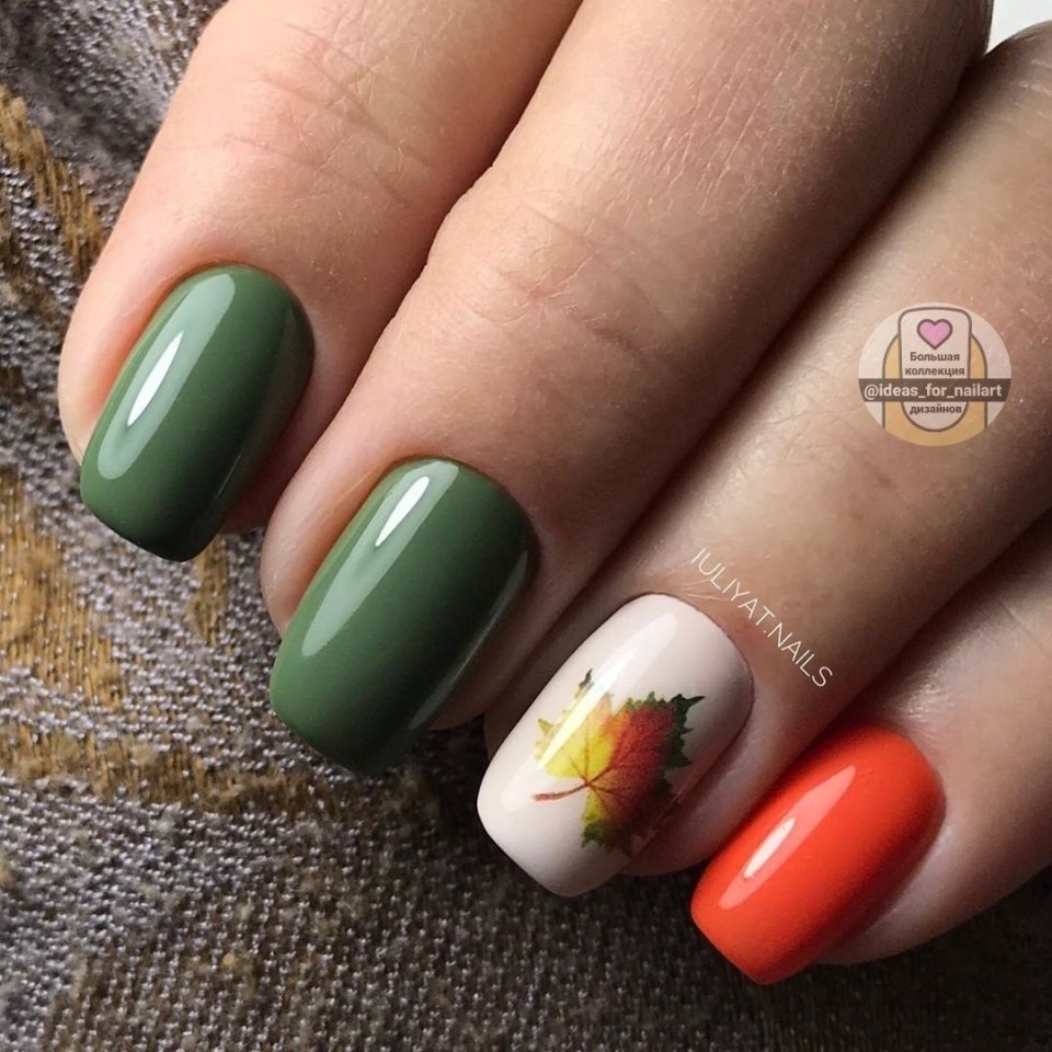 Маникюр осень зеленый