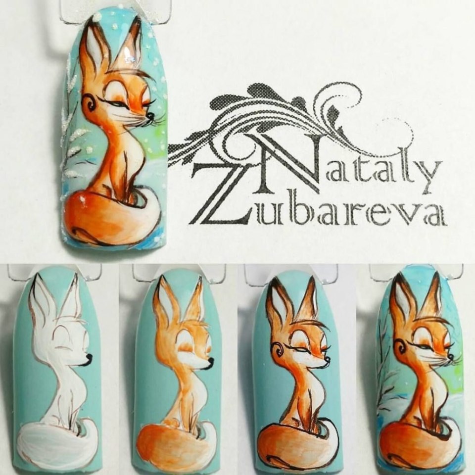 Маникюр с рисунком лисы