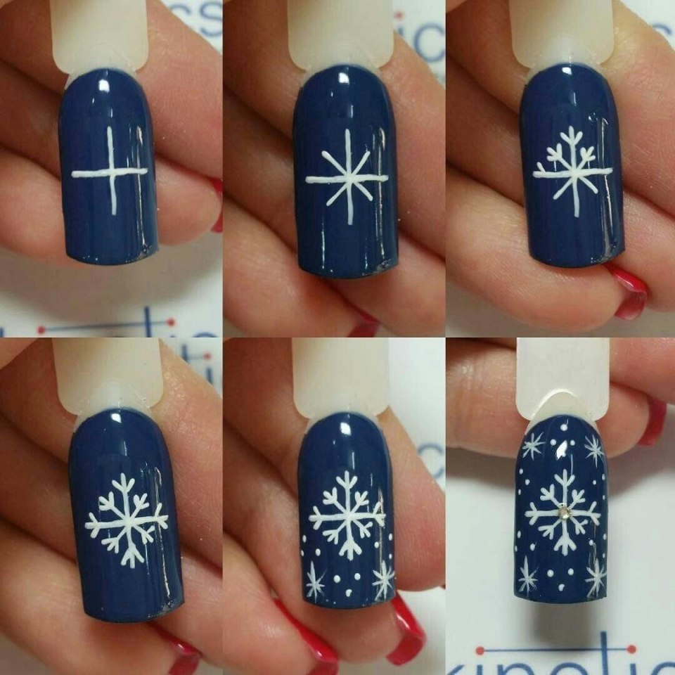 Нарисовать снежинку на ногтях