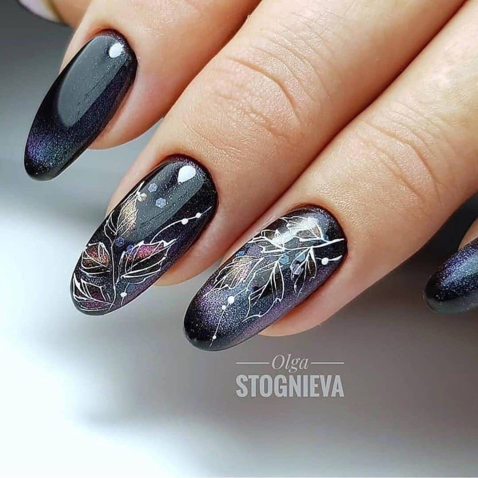 Осенний маникюр кошачий глаз