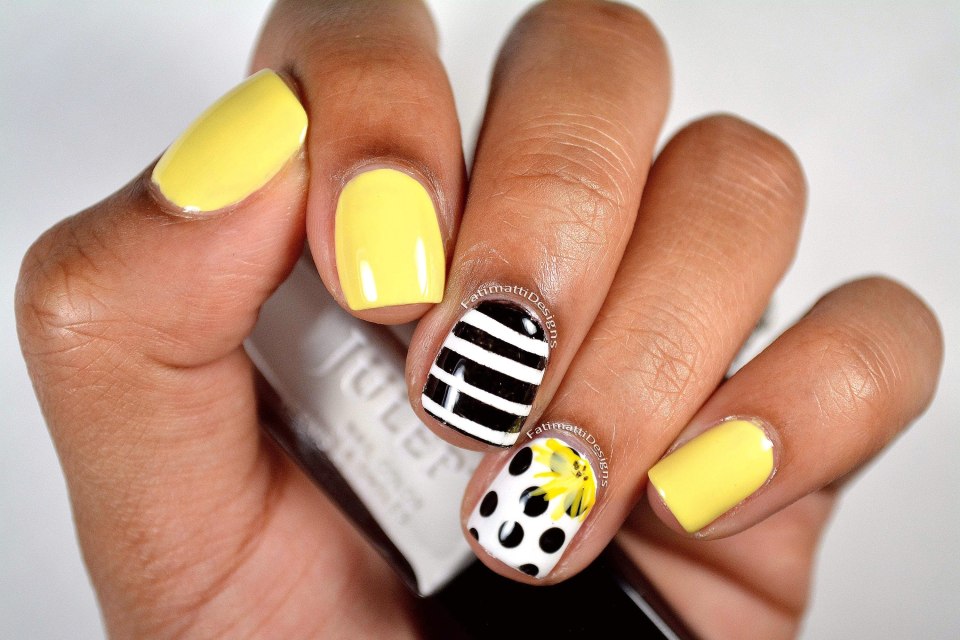 Маникюр желтый с белым
