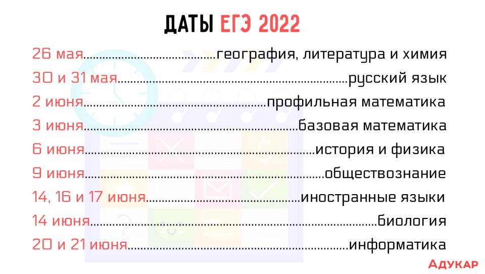 Даты экзаменов ЕГЭ 2022